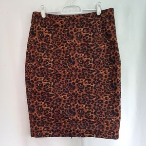 Women Old Navy Brown Black Animal Print Pencil Stretch Skirt Side Zip Size 10